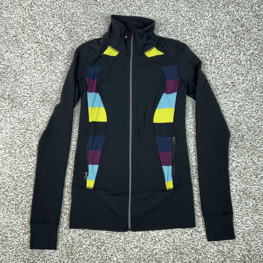 Lululemon Jacket Womens Small Black Colorblock Nice Asana Full Zip Thumbholes